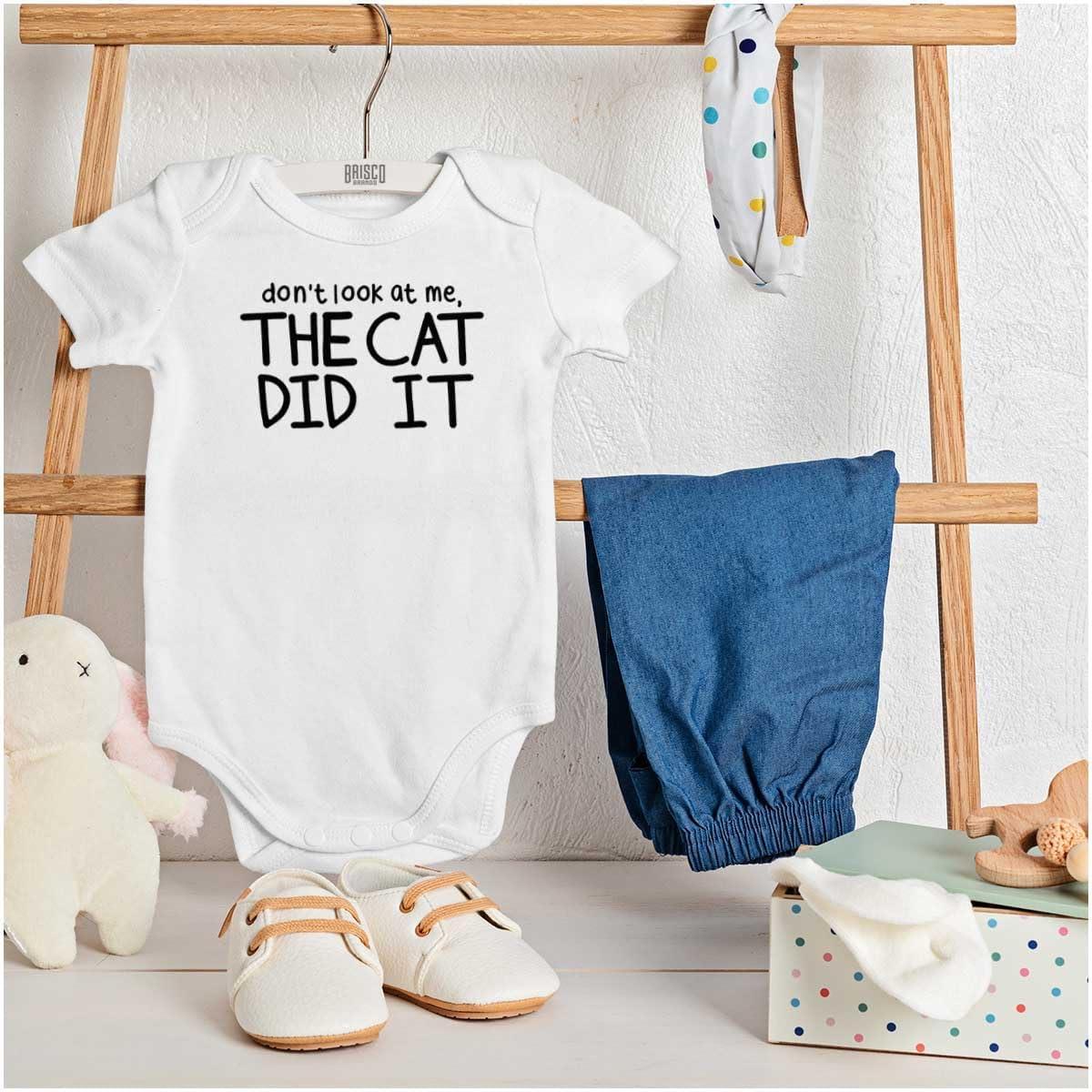 imageBrisco Brands Dont Look At Me The Cat Did It Baby Romper Boys or GirlsWhite