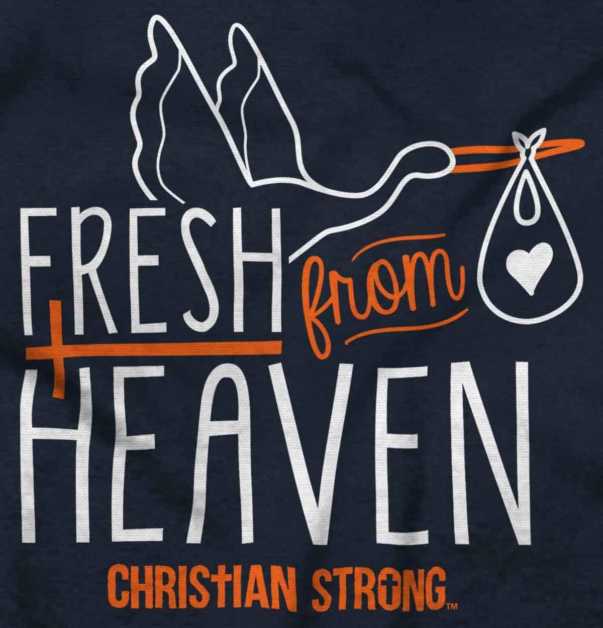 imageBrisco Brands Fresh From Heaven Shower Religious Baby Romper Boys or GirlsNavy