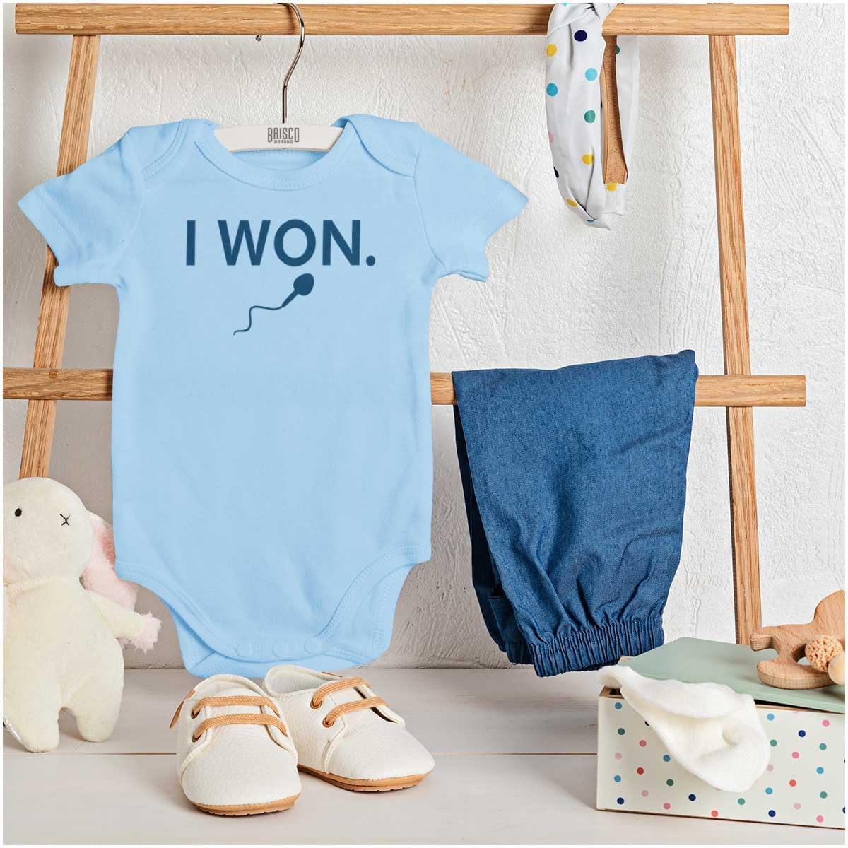 imageBrisco Brands Funny I Won Little Swimmers Race Baby Romper Boys or GirlsLight Blue