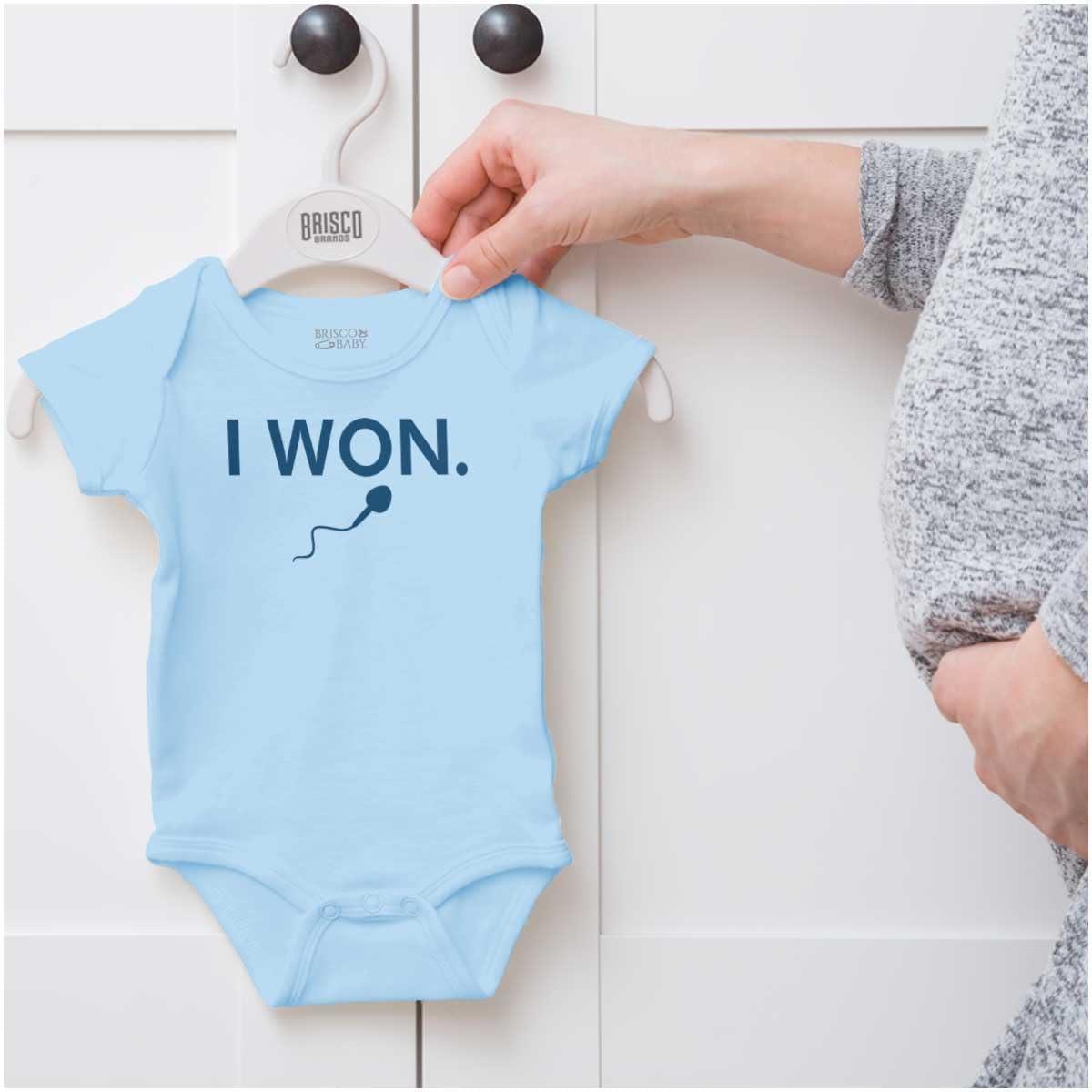imageBrisco Brands Funny I Won Little Swimmers Race Baby Romper Boys or GirlsLight Blue