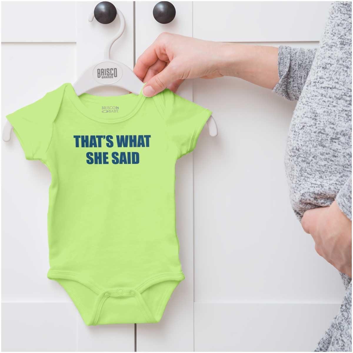 imageBrisco Brands Funny Thats What She Said Joke Baby Romper Boys or GirlsKey Lime