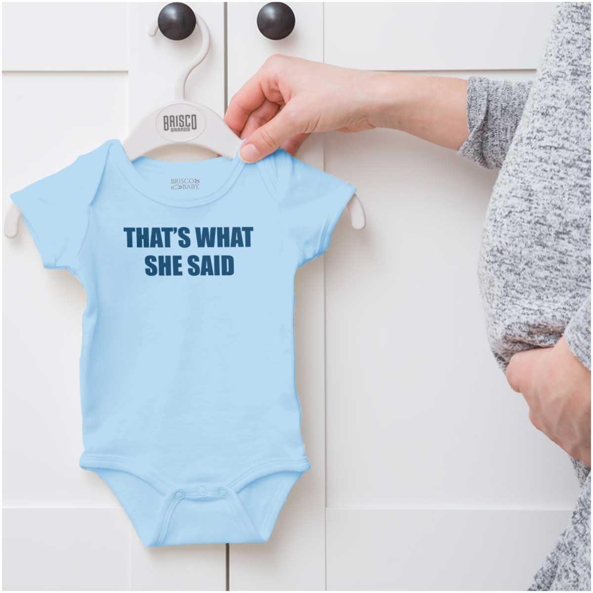 imageBrisco Brands Funny Thats What She Said Joke Baby Romper Boys or GirlsLight Blue