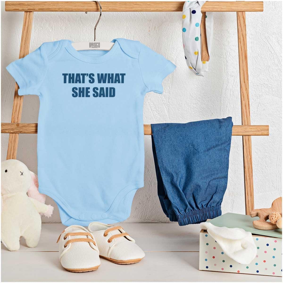 imageBrisco Brands Funny Thats What She Said Joke Baby Romper Boys or GirlsLight Blue