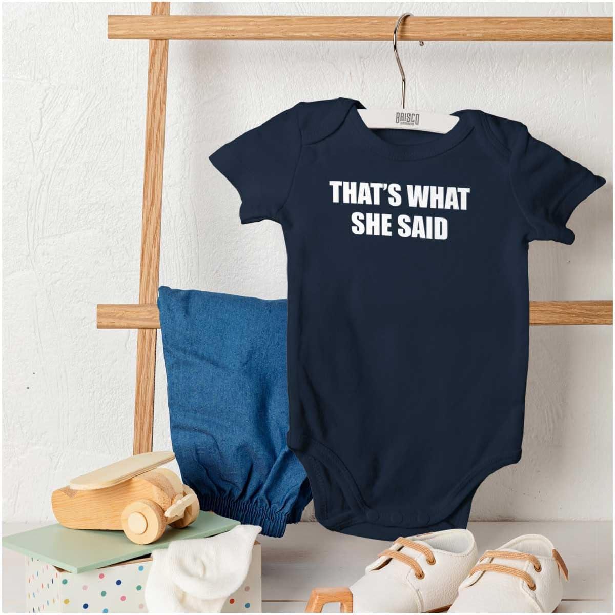 imageBrisco Brands Funny Thats What She Said Joke Baby Romper Boys or GirlsNavy
