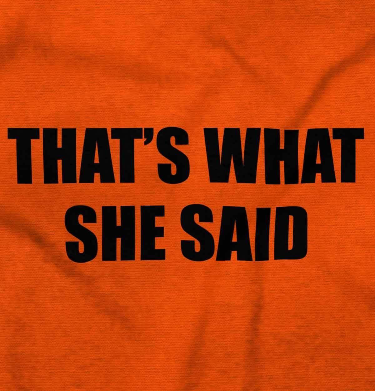 imageBrisco Brands Funny Thats What She Said Joke Baby Romper Boys or GirlsOrange