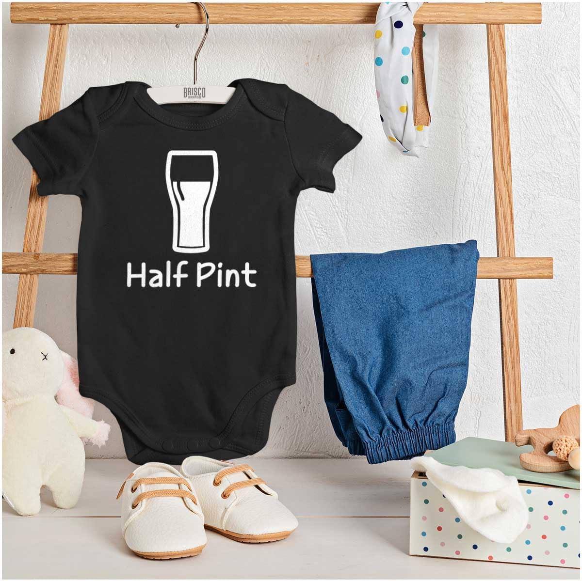 imageBrisco Brands Half Pint Milk Bottle Humor Dad Joke Baby Romper Boys or GirlsBlack