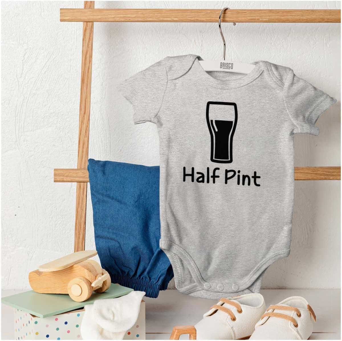 imageBrisco Brands Half Pint Milk Bottle Humor Dad Joke Baby Romper Boys or GirlsHeather