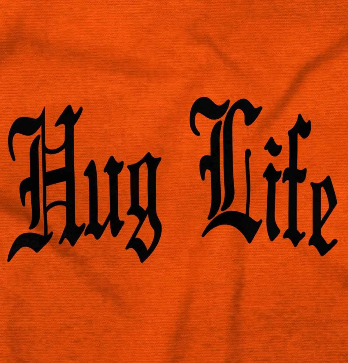 imageBrisco Brands Hug Life Tattoo Letters Font Funny Baby Romper Boys or GirlsOrange