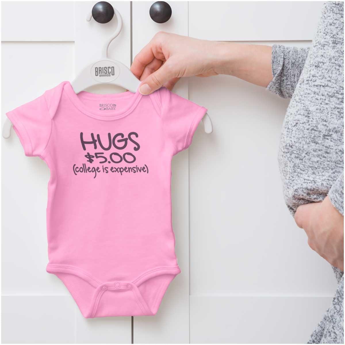 imageBrisco Brands Hugs 5 Dollars College Expensive Baby Baby Romper Boys or GirlsPink