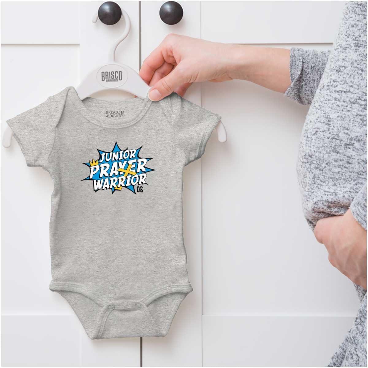 imageBrisco Brands Junior Prayer Warrior Christian Baby Romper Boys or GirlsHeather