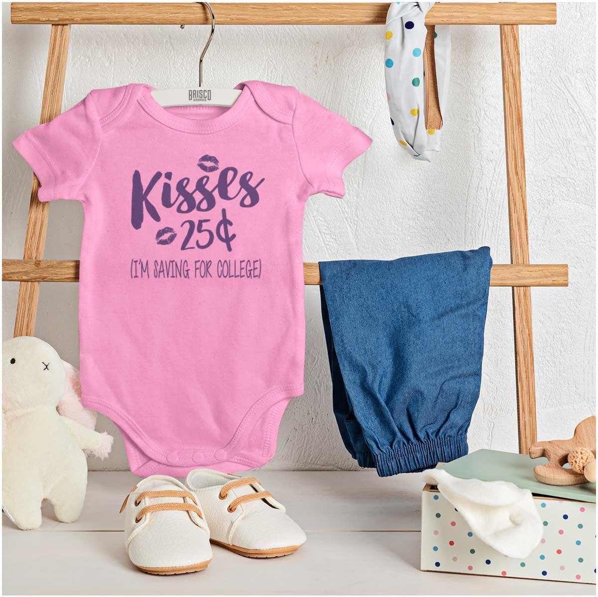 imageBrisco Brands Kisses 25 Cents Saving For College Baby Romper Boys or GirlsPink