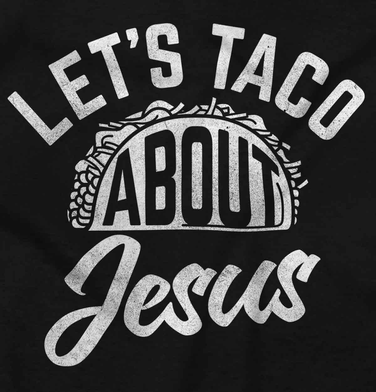 imageBrisco Brands Lets Taco About Jesus Food Pun Baby Romper Boys or GirlsBlack