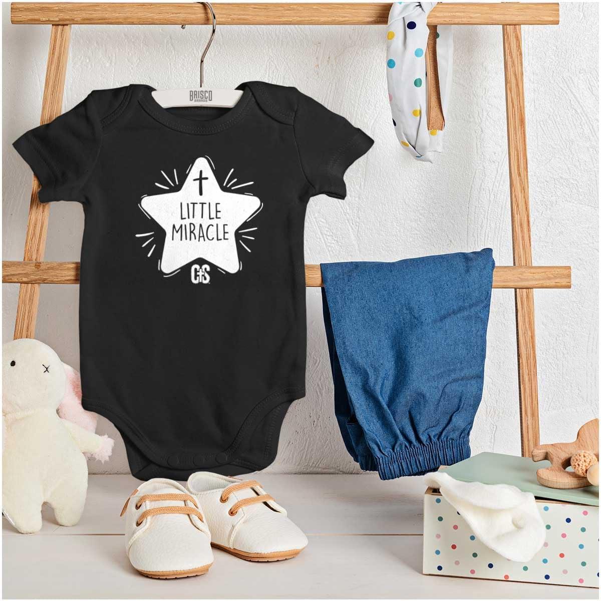 imageBrisco Brands Little Miracle Christian Religious Baby Romper Boys or GirlsBlack