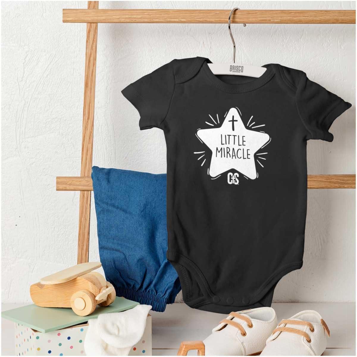 imageBrisco Brands Little Miracle Christian Religious Baby Romper Boys or GirlsBlack
