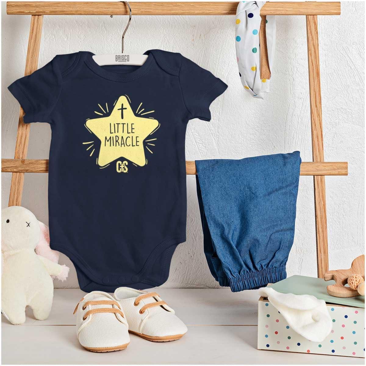 imageBrisco Brands Little Miracle Christian Religious Baby Romper Boys or GirlsNavy