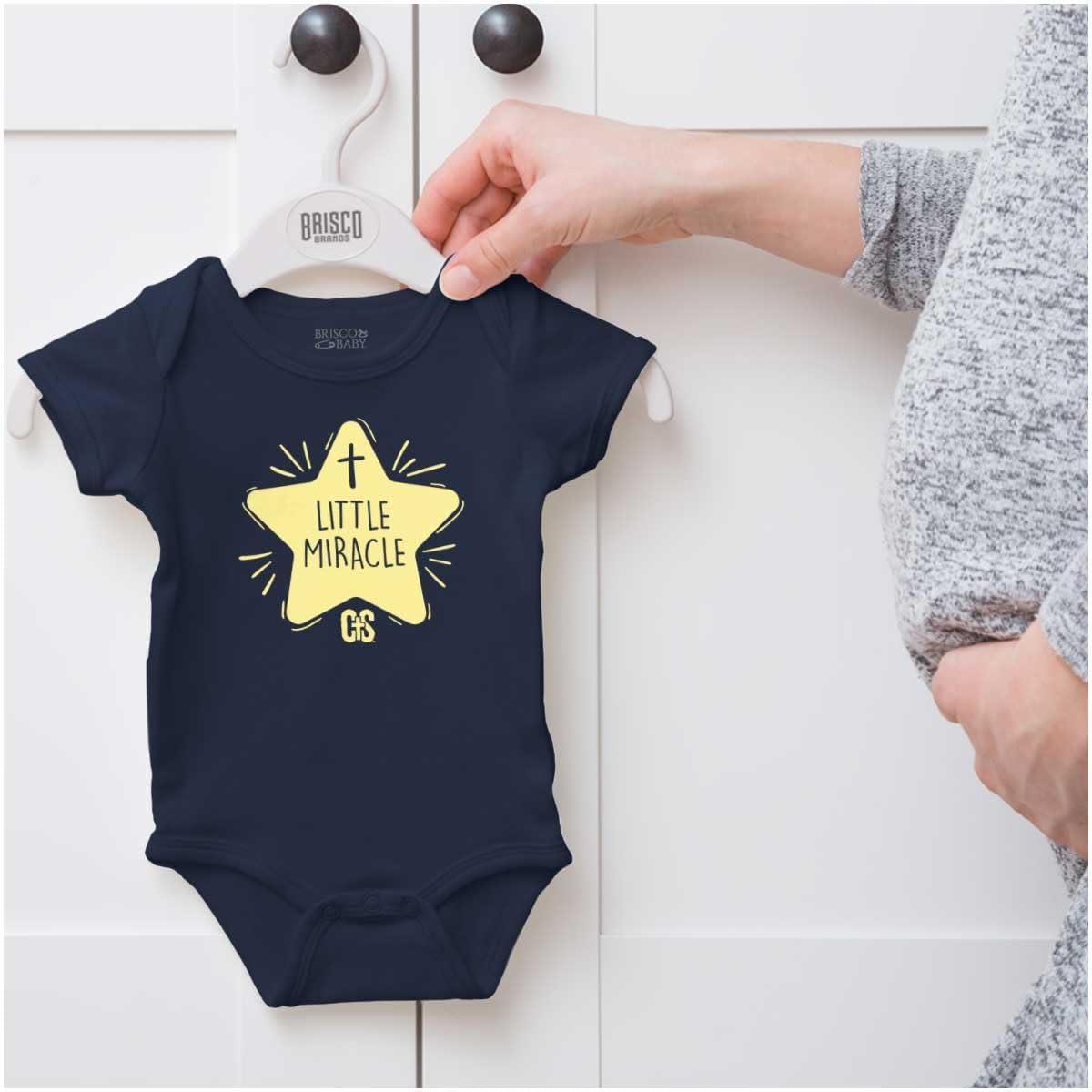 imageBrisco Brands Little Miracle Christian Religious Baby Romper Boys or GirlsNavy