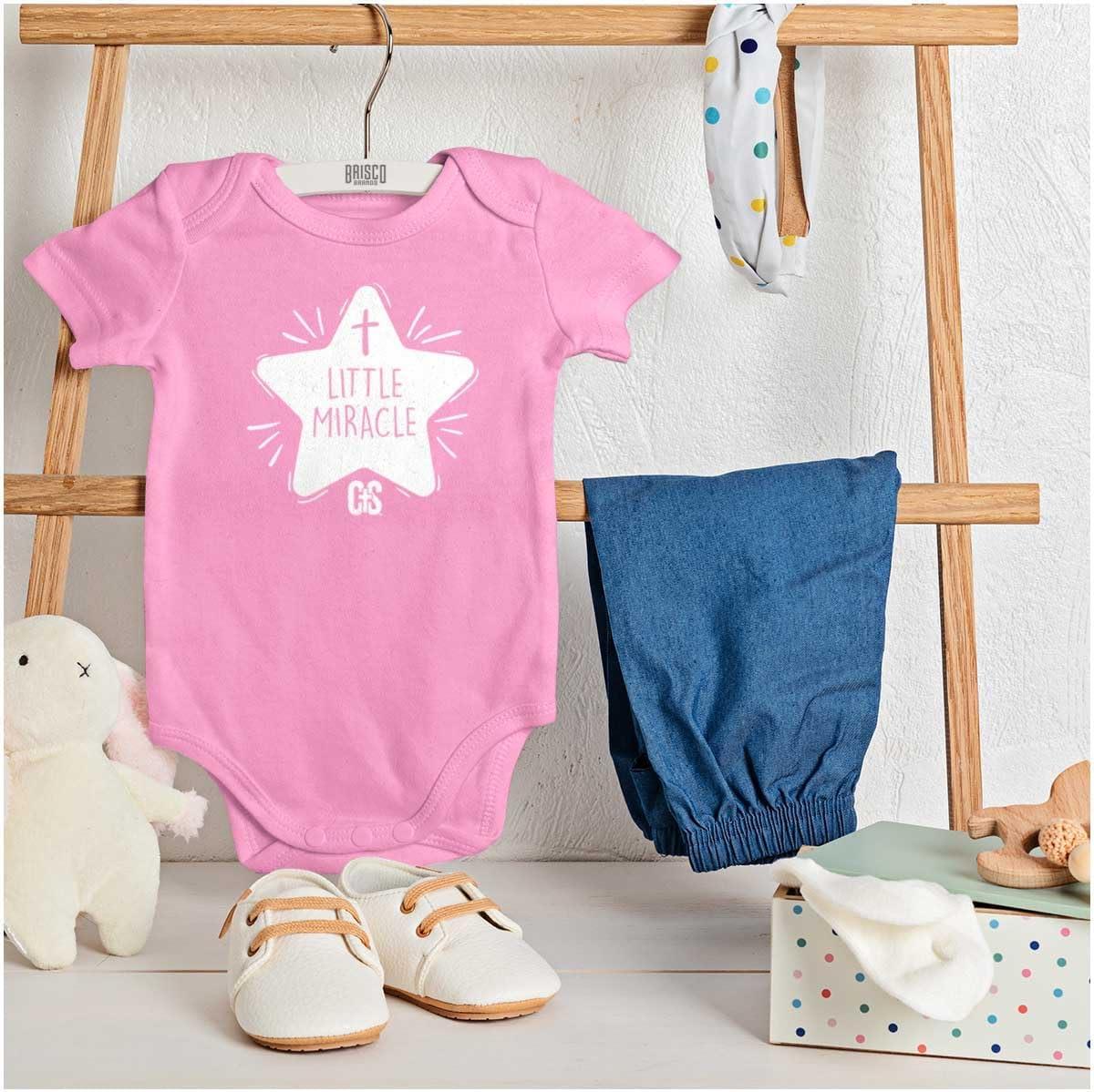 imageBrisco Brands Little Miracle Christian Religious Baby Romper Boys or GirlsPink