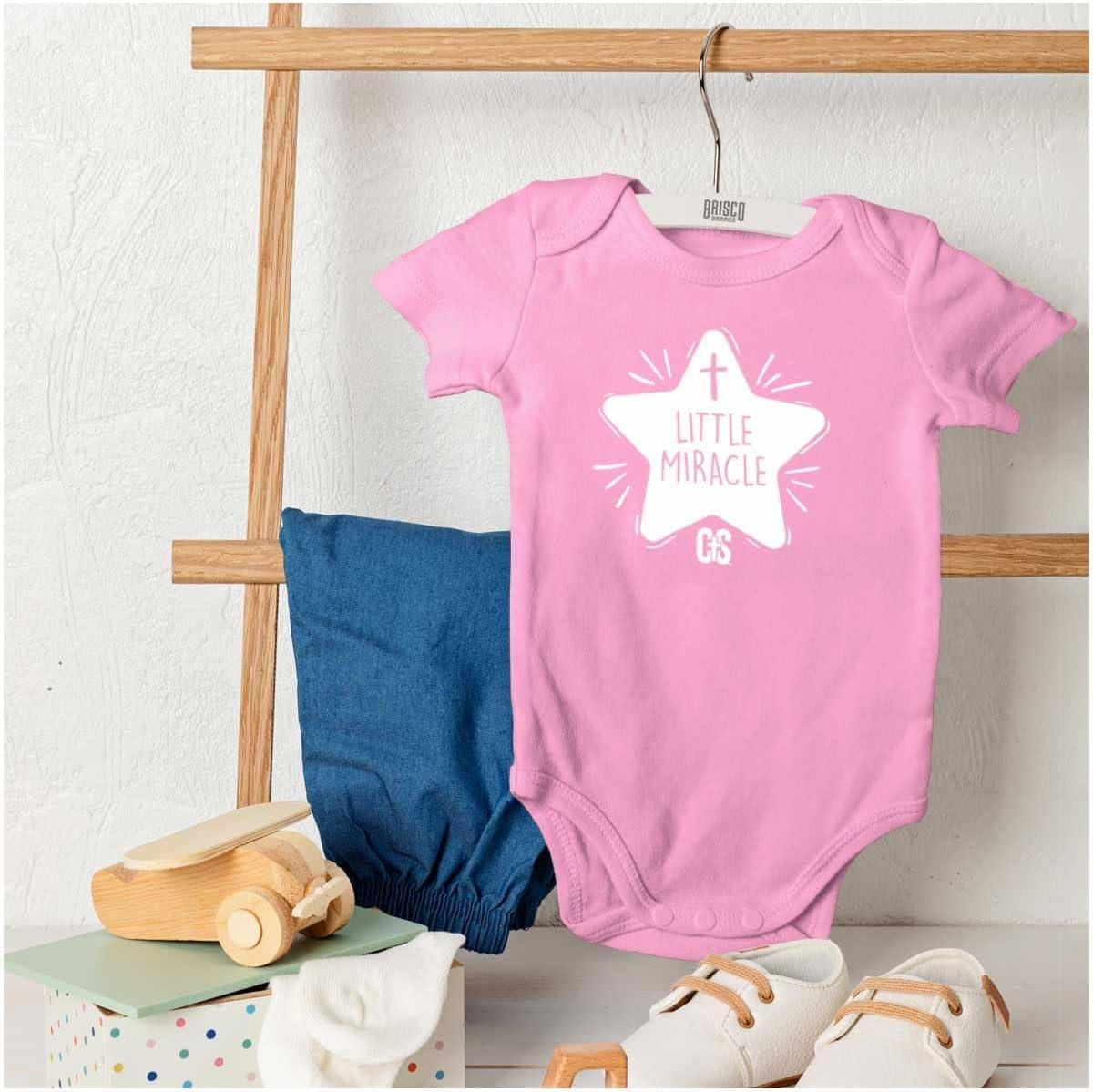 imageBrisco Brands Little Miracle Christian Religious Baby Romper Boys or GirlsPink