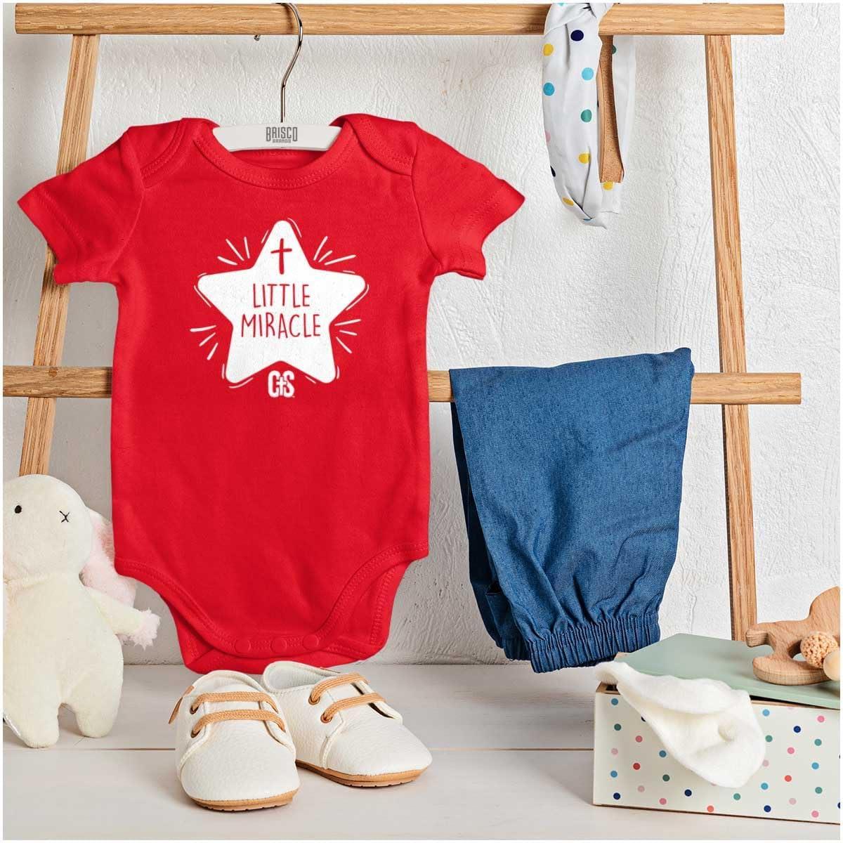 imageBrisco Brands Little Miracle Christian Religious Baby Romper Boys or GirlsRed