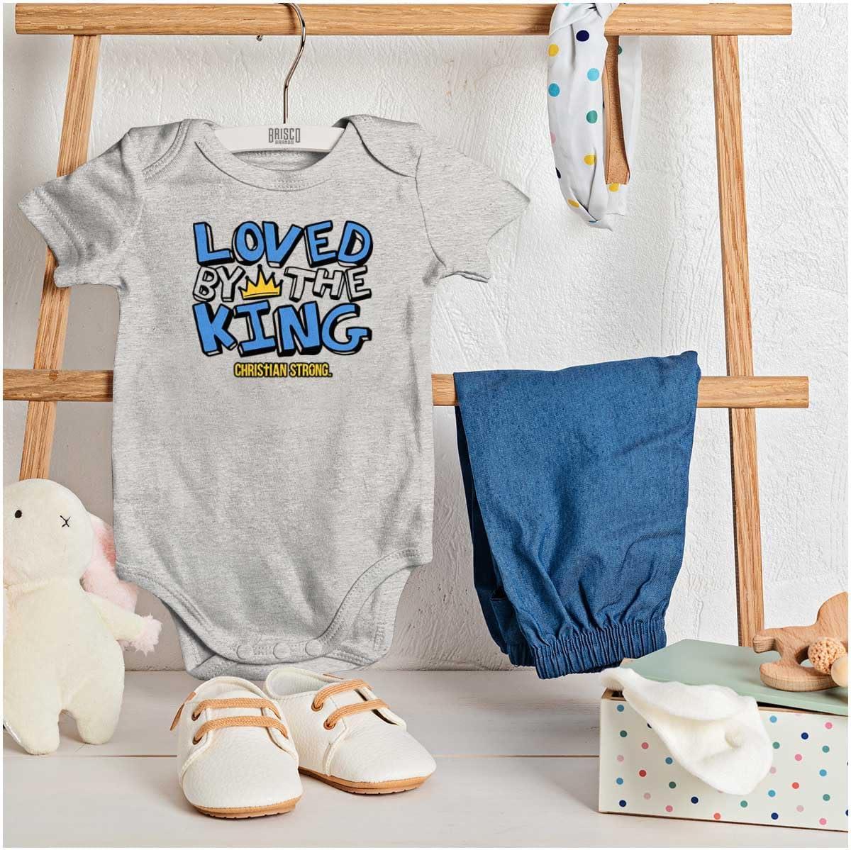 imageBrisco Brands Loved By The King Christian Strong Baby Romper Boys or GirlsHeather