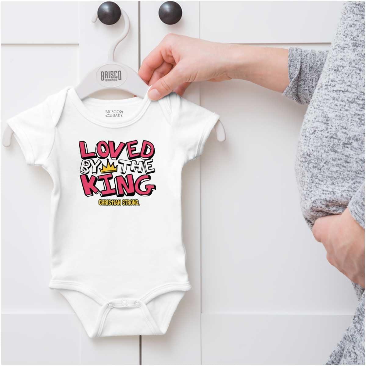 imageBrisco Brands Loved By The King Christian Strong Baby Romper Boys or GirlsWhite