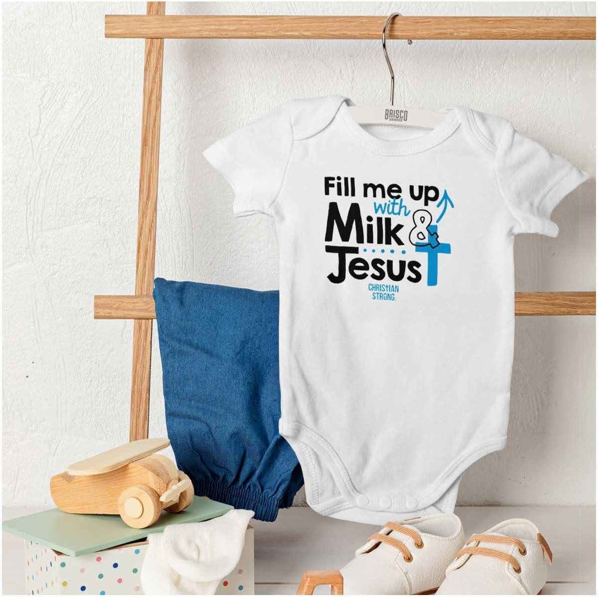 imageBrisco Brands Milk And Jesus Funny Christian Cross Baby Bodysuit Jumper GirlsWhite
