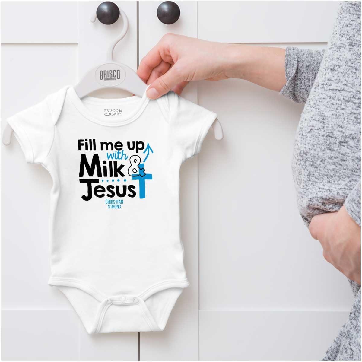 imageBrisco Brands Milk And Jesus Funny Christian Cross Baby Bodysuit Jumper GirlsWhite