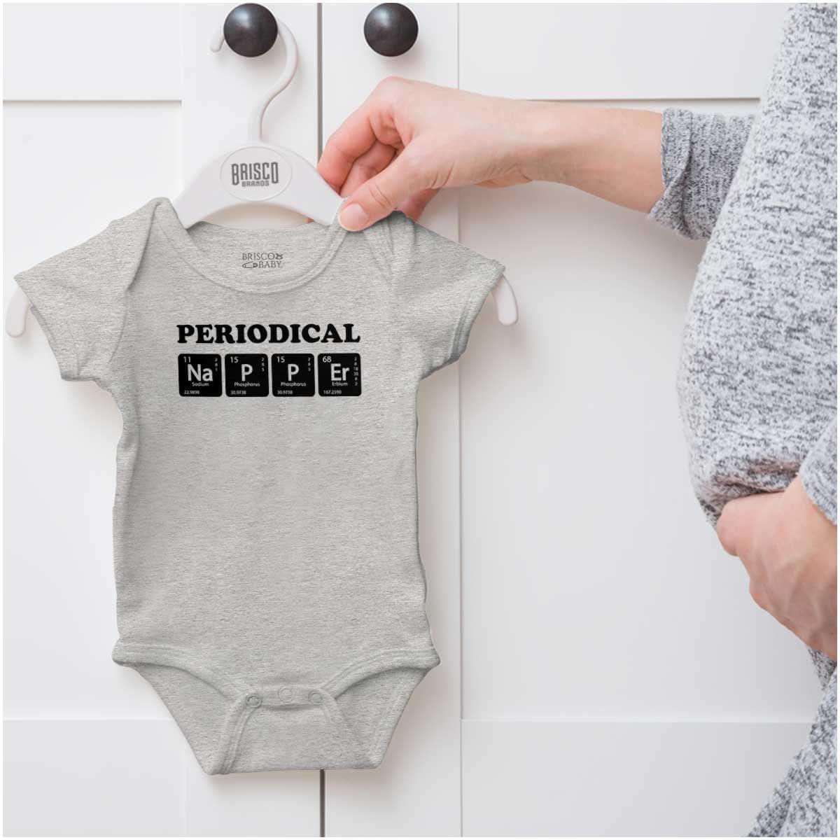 imageBrisco Brands Periodical Napper Science Nerd Baby Romper Boys or GirlsHeather