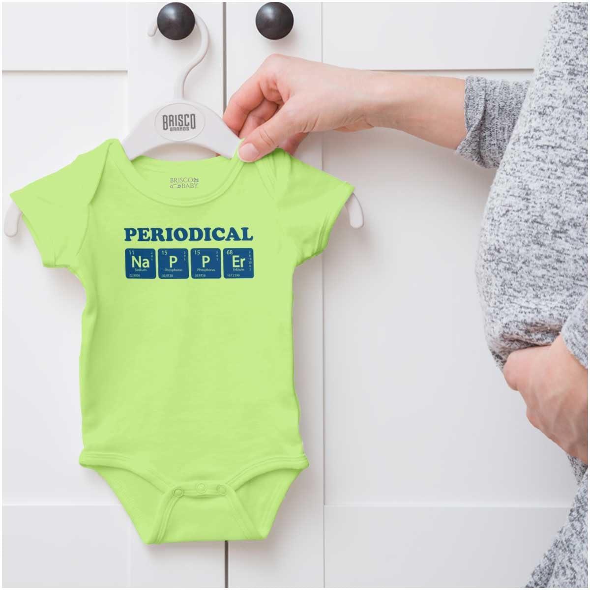 imageBrisco Brands Periodical Napper Science Nerd Baby Romper Boys or GirlsKey Lime