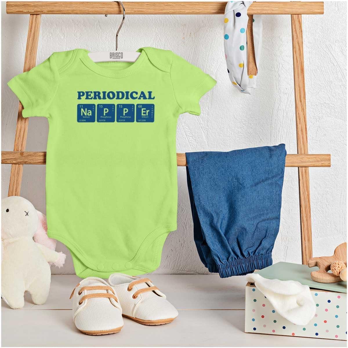 imageBrisco Brands Periodical Napper Science Nerd Baby Romper Boys or GirlsKey Lime