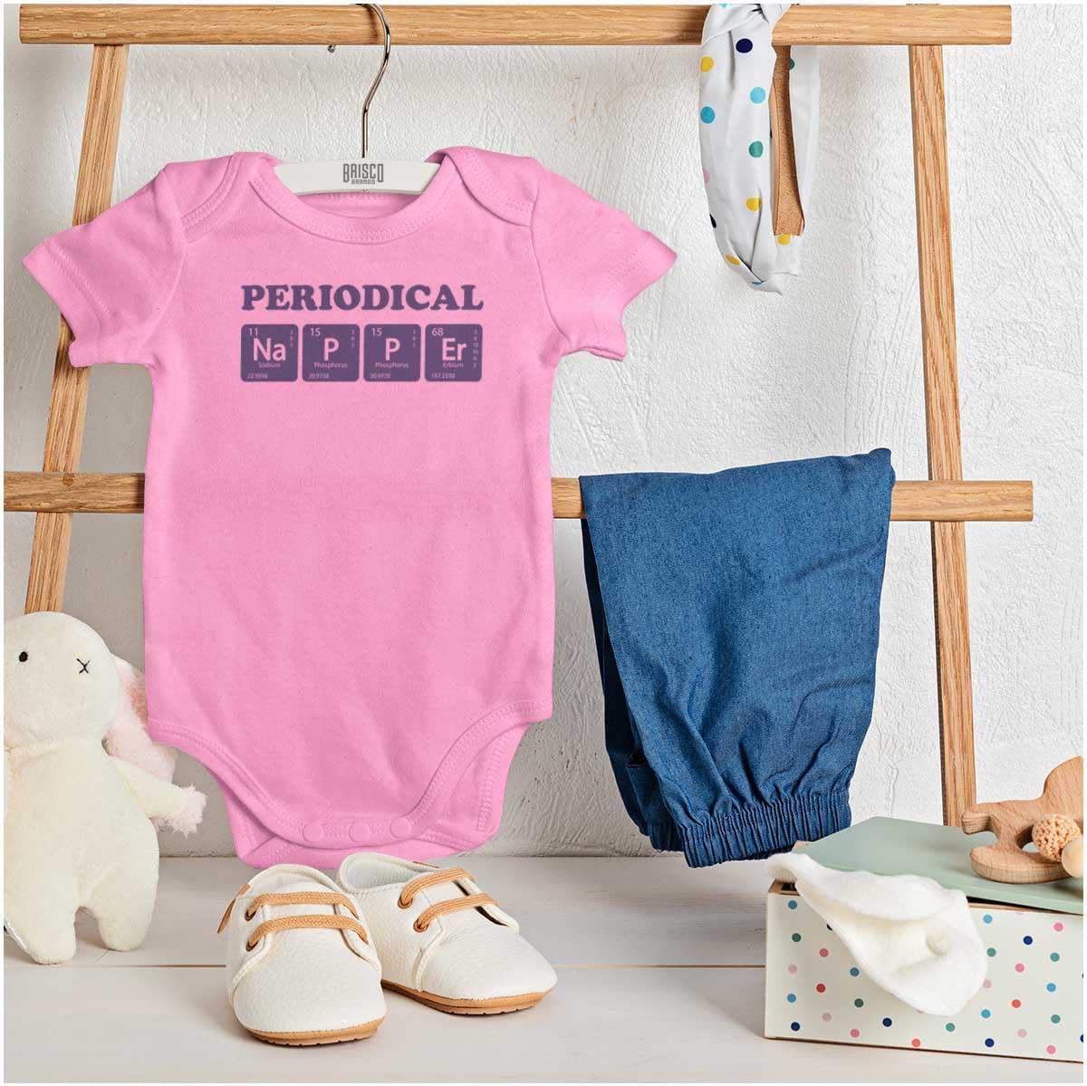 imageBrisco Brands Periodical Napper Science Nerd Baby Romper Boys or GirlsPink