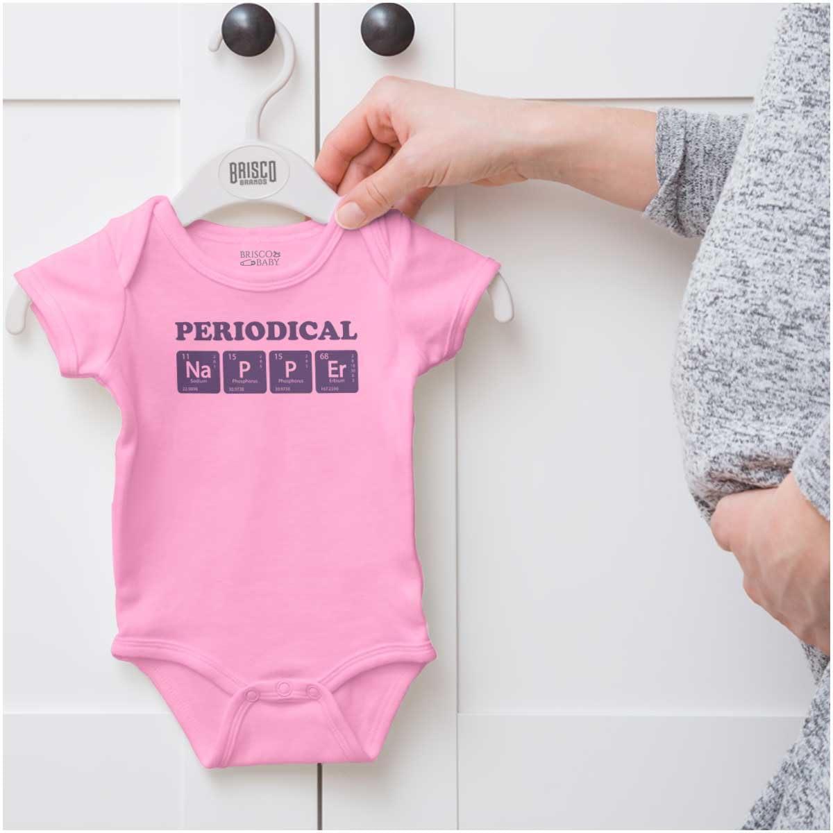 imageBrisco Brands Periodical Napper Science Nerd Baby Romper Boys or GirlsPink