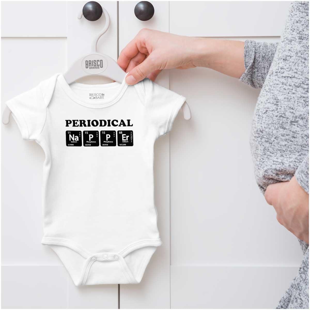 imageBrisco Brands Periodical Napper Science Nerd Baby Romper Boys or GirlsWhite