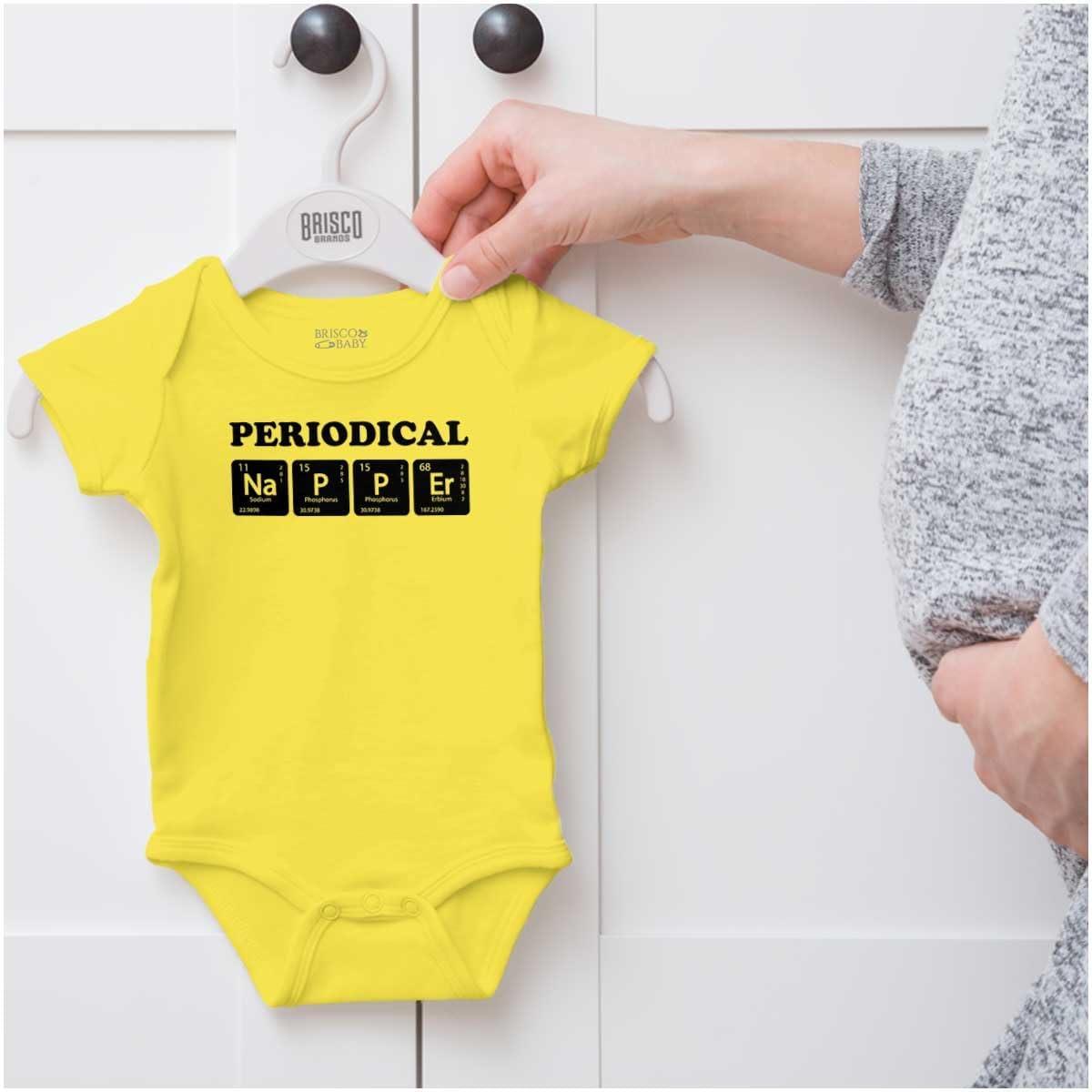 imageBrisco Brands Periodical Napper Science Nerd Baby Romper Boys or GirlsZest
