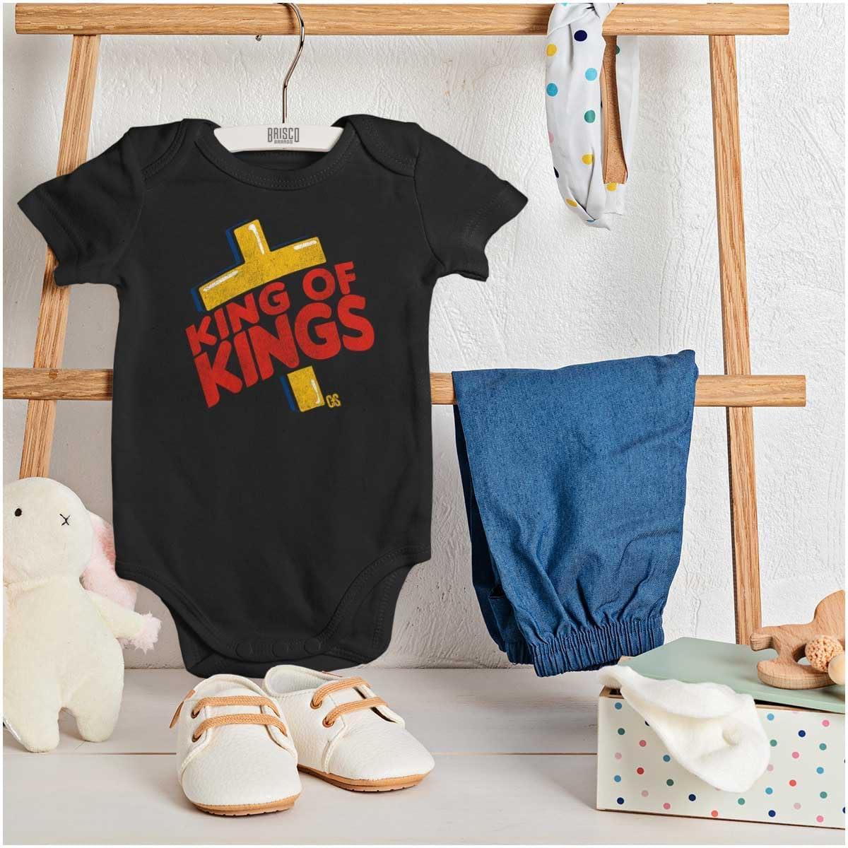 imageBrisco Brands Punny Christian Jesus King Cross Baby Romper Boys or GirlsBlack