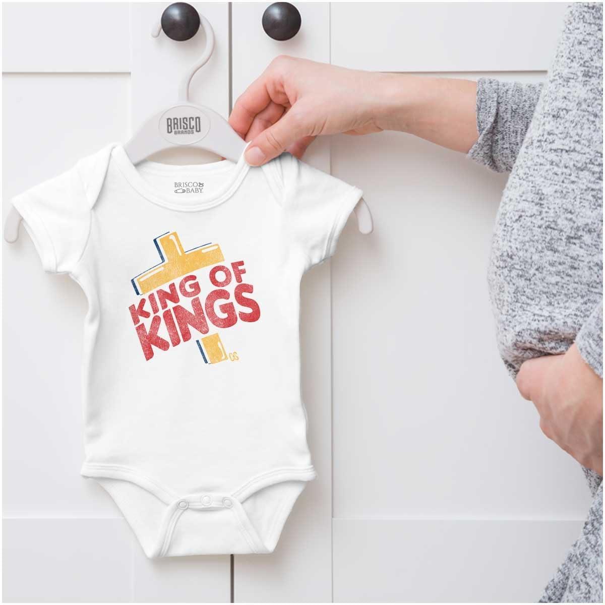 imageBrisco Brands Punny Christian Jesus King Cross Baby Romper Boys or GirlsWhite