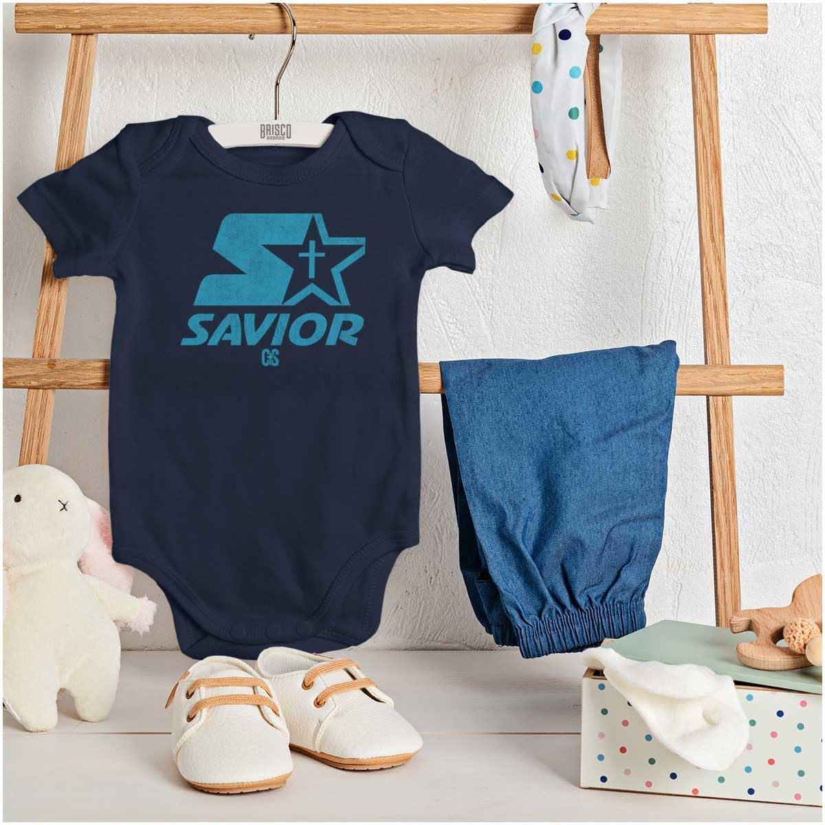 imageBrisco Brands Savior Christian Strong Jesus Cross Baby Romper Boys or GirlsNavy
