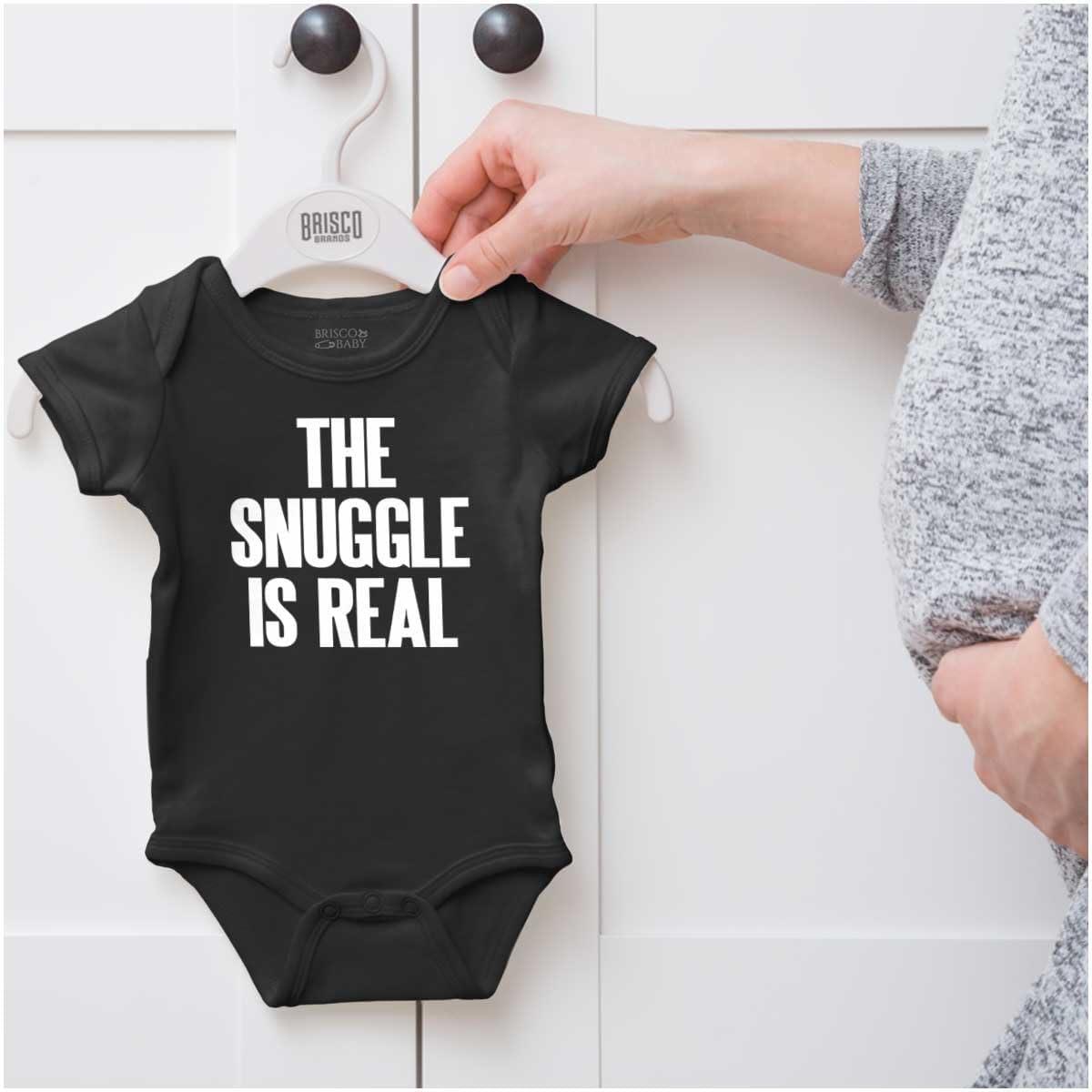 imageBrisco Brands The Snuggle Is Real Humor Pun Cute Baby Romper Boys or GirlsBlack