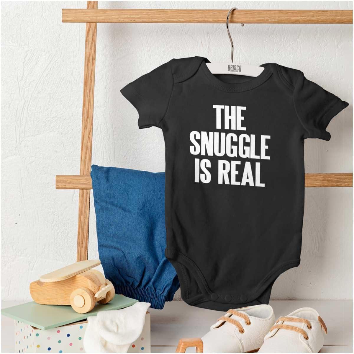 imageBrisco Brands The Snuggle Is Real Humor Pun Cute Baby Romper Boys or GirlsBlack