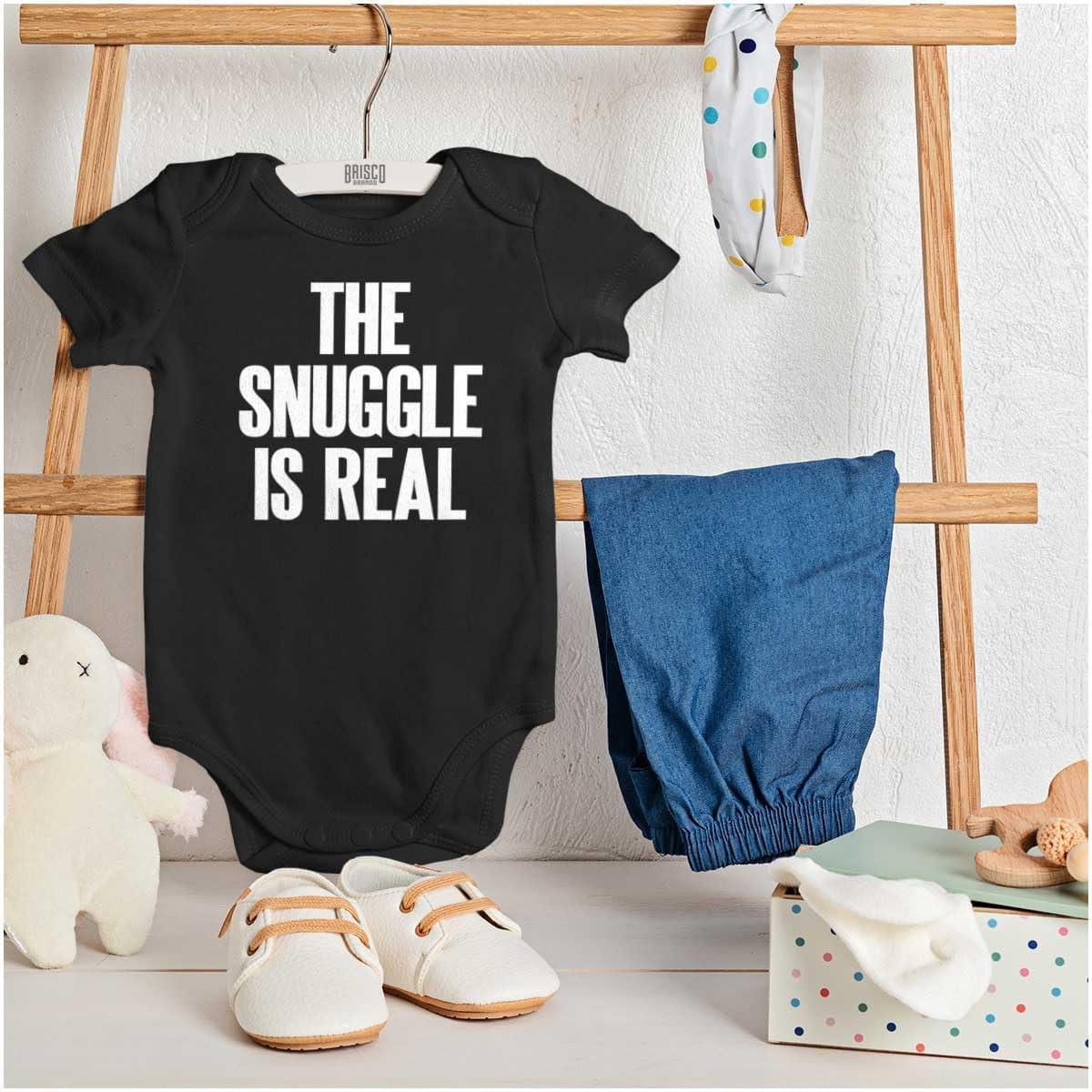 imageBrisco Brands The Snuggle Is Real Humor Pun Cute Baby Romper Boys or GirlsBlack