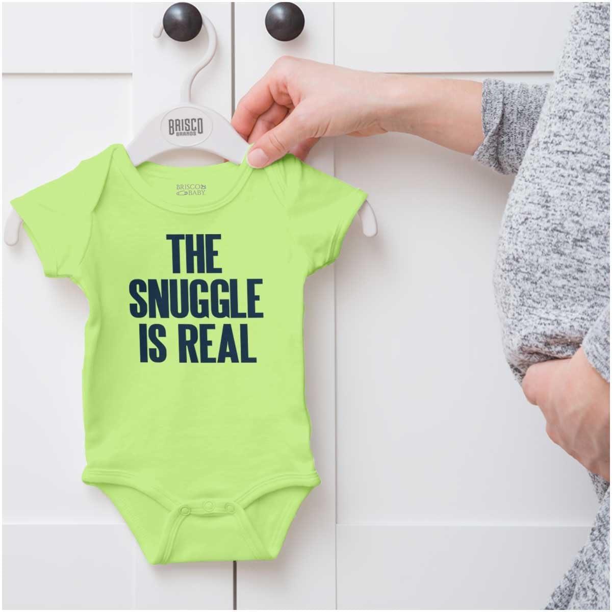 imageBrisco Brands The Snuggle Is Real Humor Pun Cute Baby Romper Boys or GirlsKey Lime