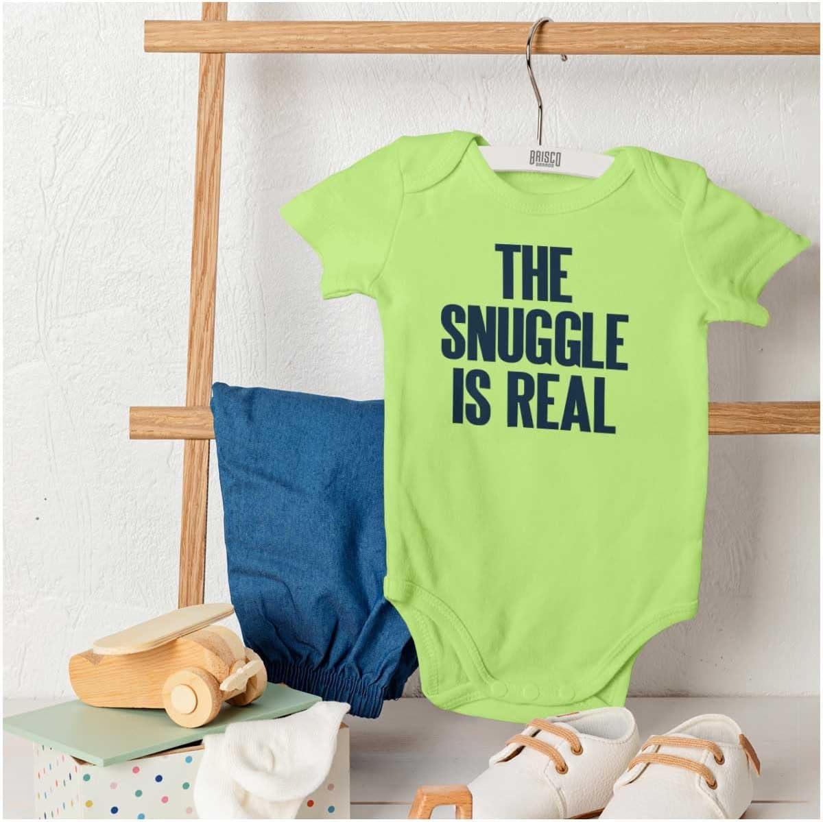 imageBrisco Brands The Snuggle Is Real Humor Pun Cute Baby Romper Boys or GirlsKey Lime
