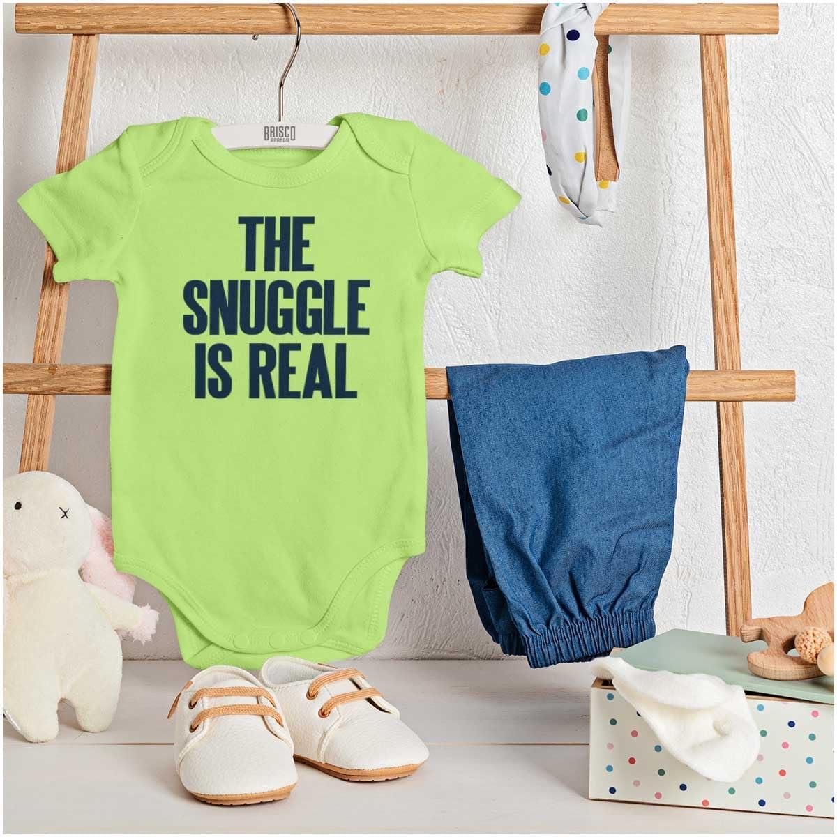 imageBrisco Brands The Snuggle Is Real Humor Pun Cute Baby Romper Boys or GirlsKey Lime