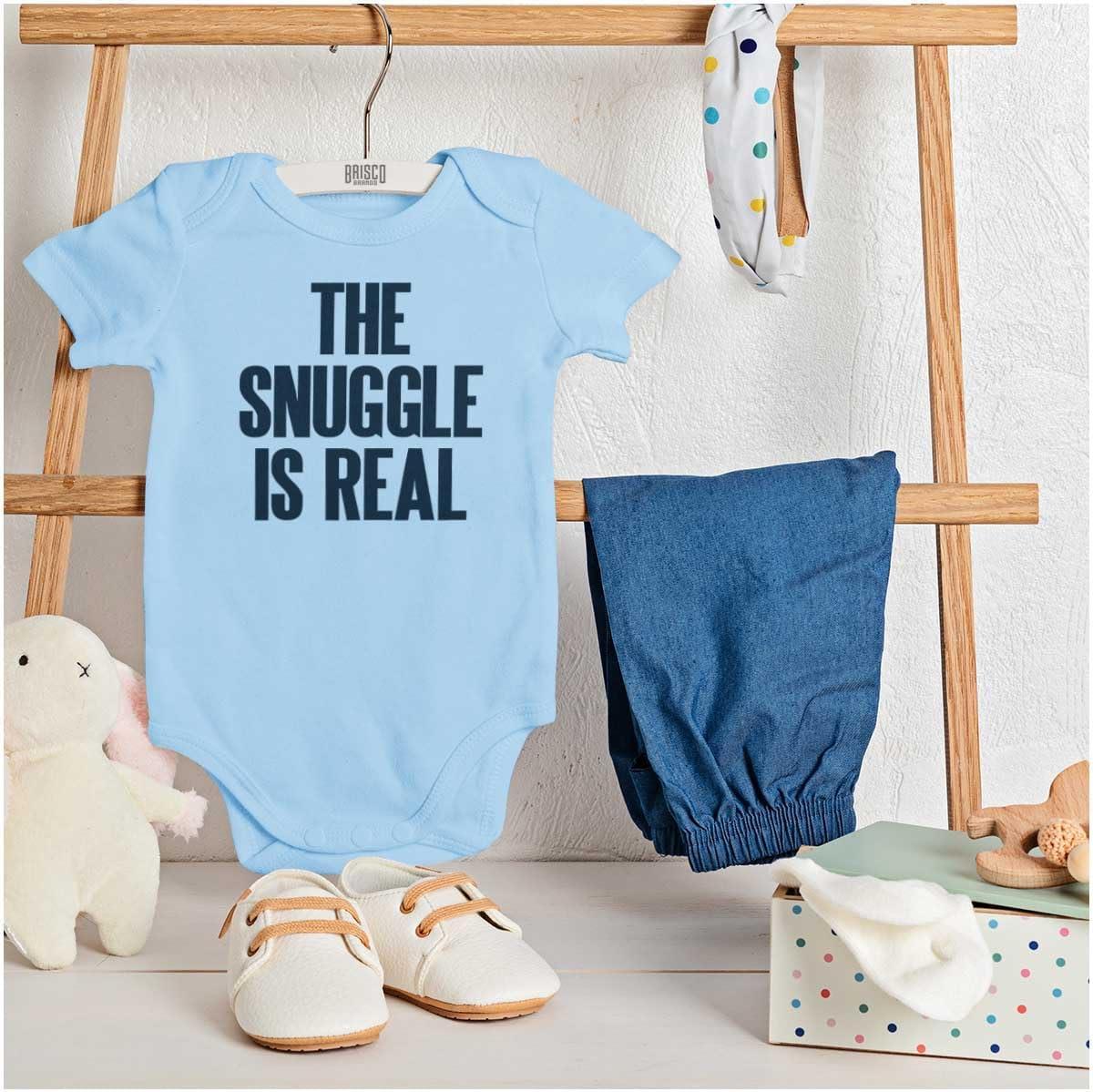 imageBrisco Brands The Snuggle Is Real Humor Pun Cute Baby Romper Boys or GirlsLight Blue