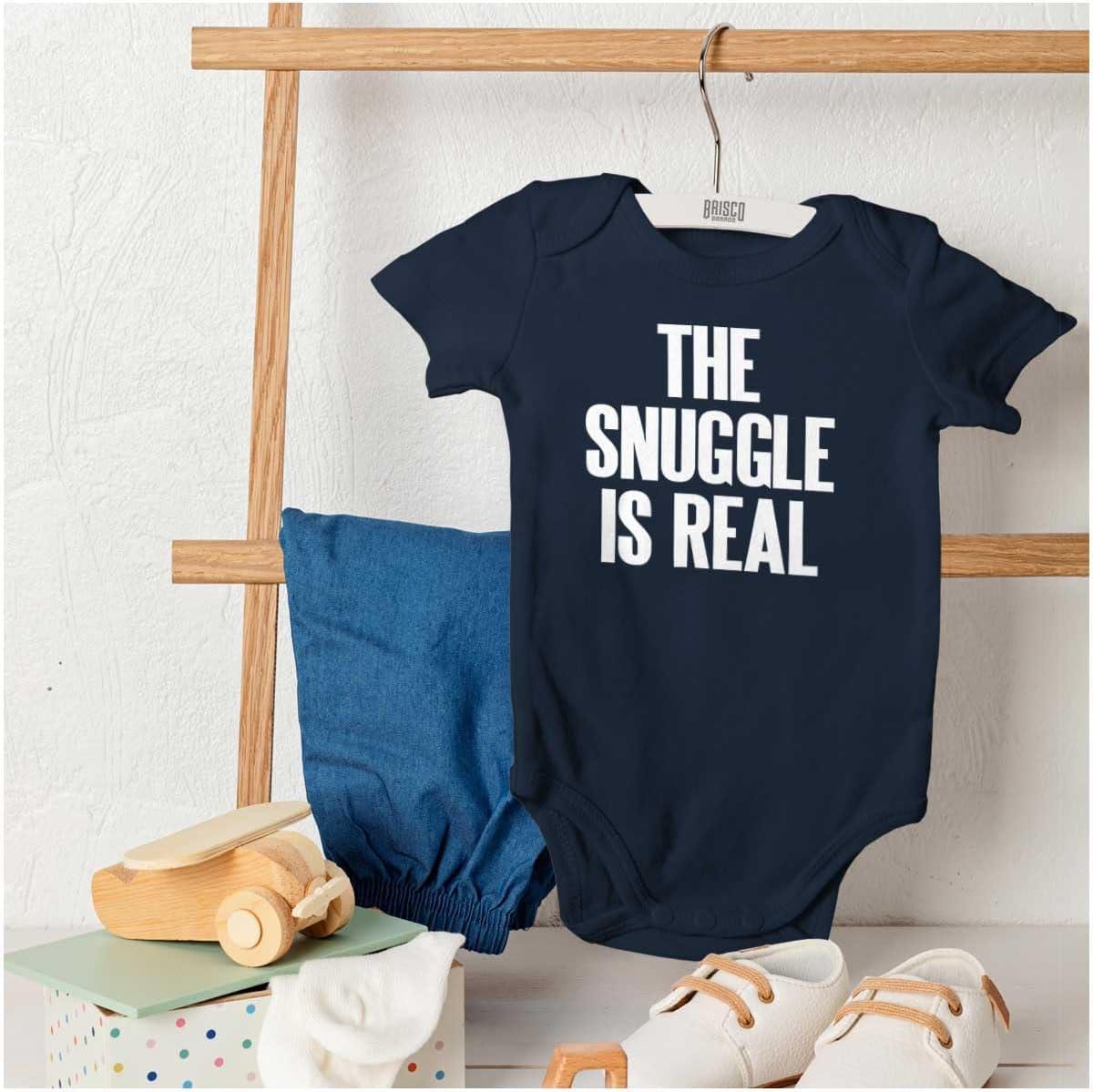 imageBrisco Brands The Snuggle Is Real Humor Pun Cute Baby Romper Boys or GirlsNavy