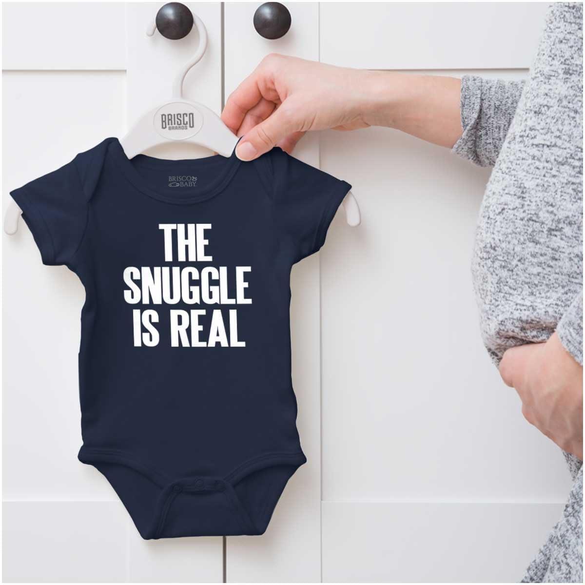 imageBrisco Brands The Snuggle Is Real Humor Pun Cute Baby Romper Boys or GirlsNavy