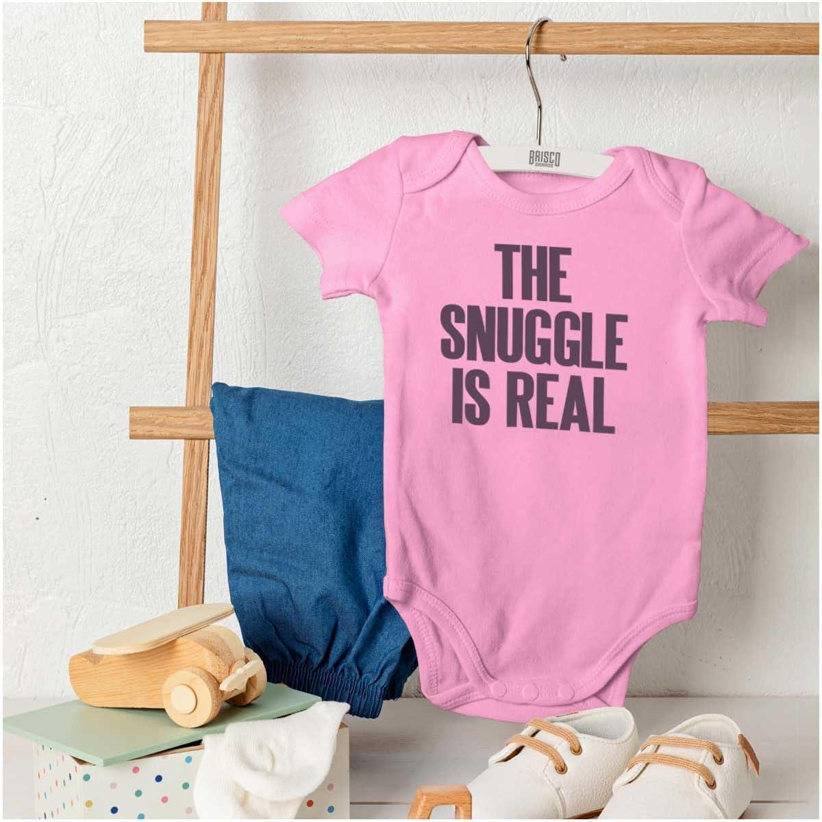 imageBrisco Brands The Snuggle Is Real Humor Pun Cute Baby Romper Boys or GirlsPink