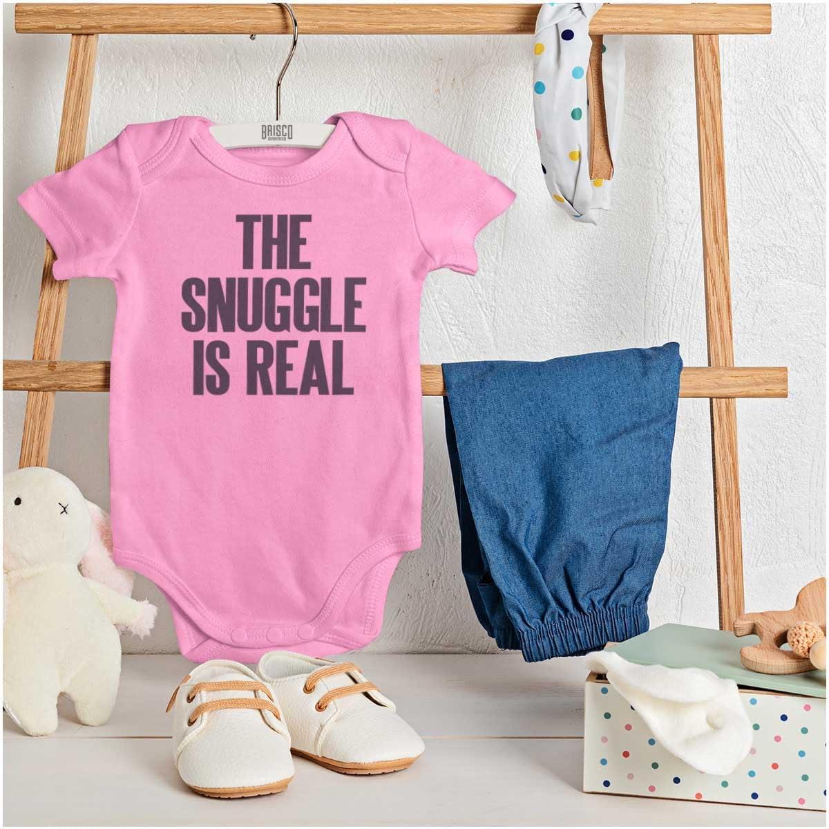 imageBrisco Brands The Snuggle Is Real Humor Pun Cute Baby Romper Boys or GirlsPink