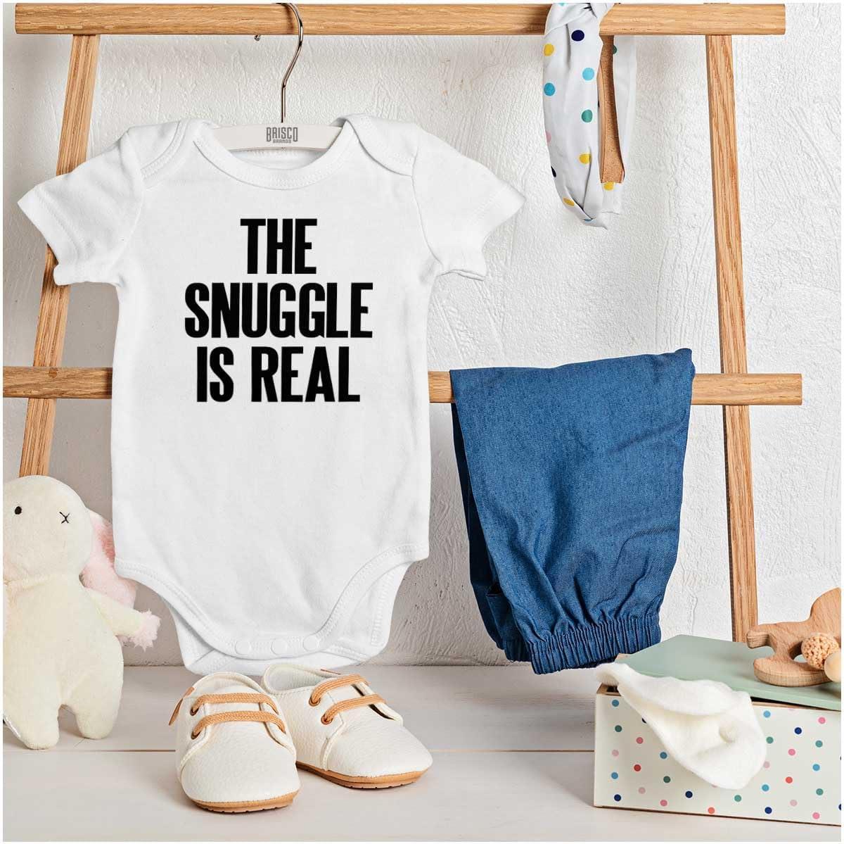 imageBrisco Brands The Snuggle Is Real Humor Pun Cute Baby Romper Boys or GirlsWhite
