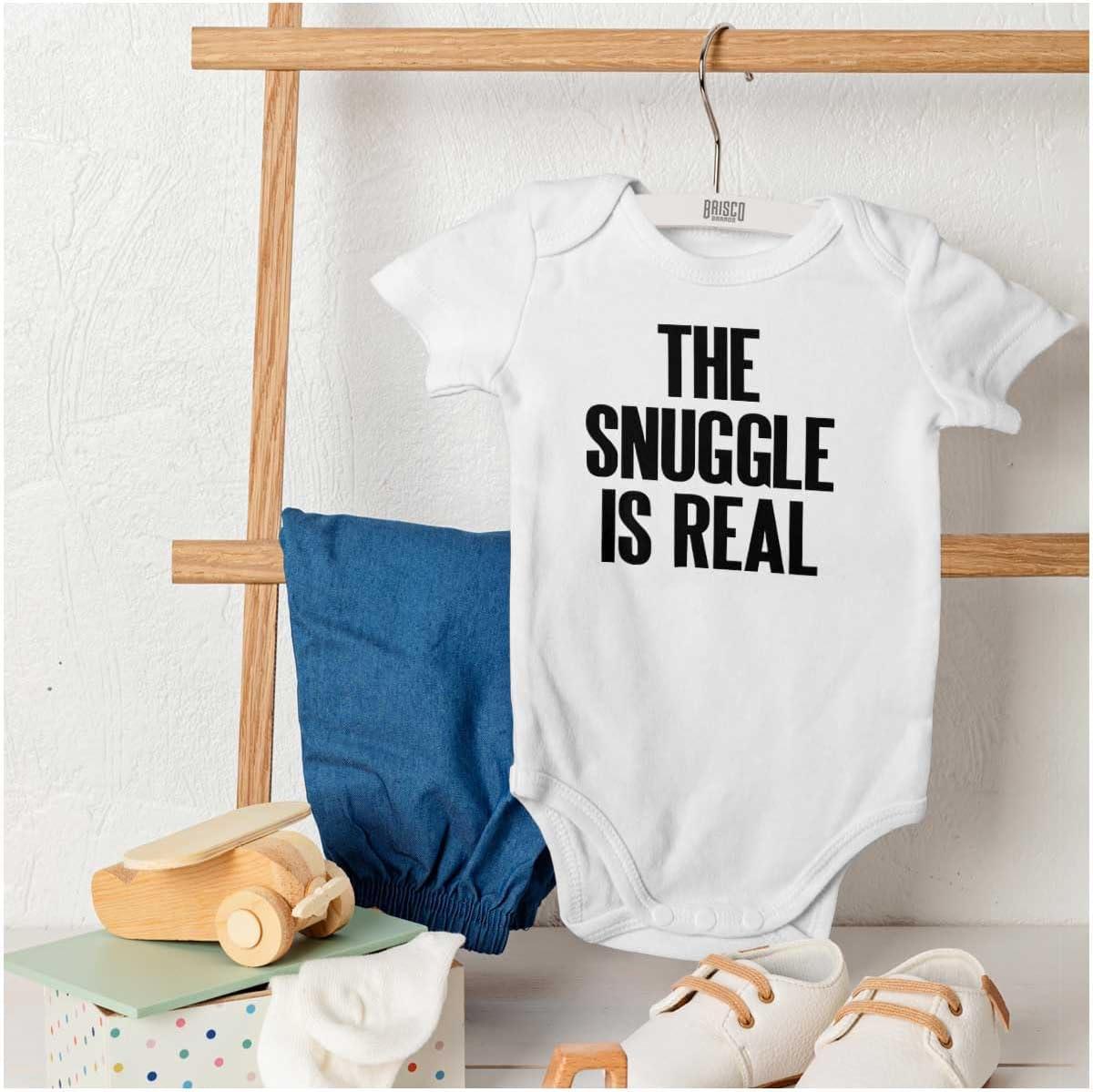 imageBrisco Brands The Snuggle Is Real Humor Pun Cute Baby Romper Boys or GirlsWhite